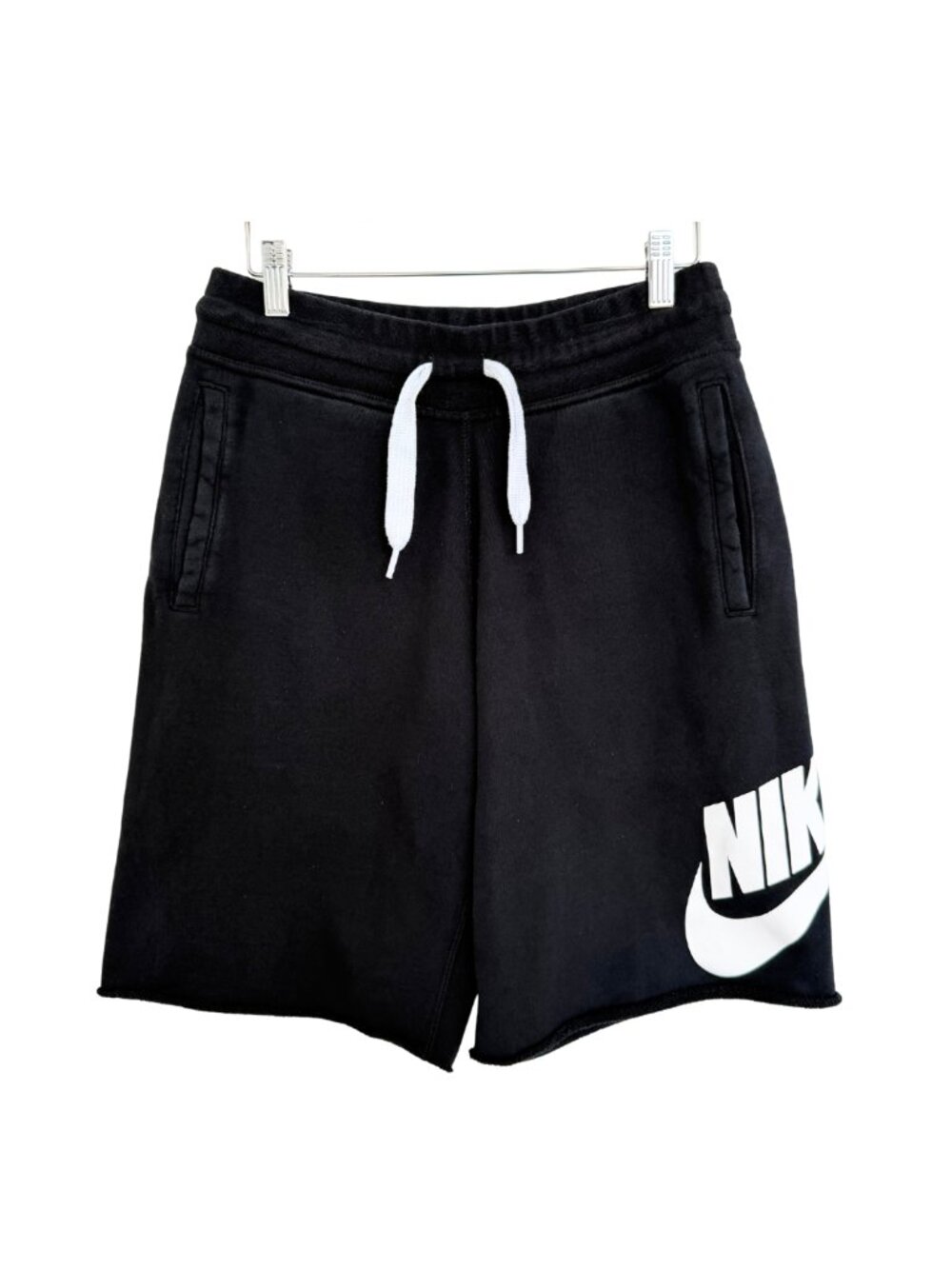Nike Shorts Mens Medium Black White 905299-010 French Terry Athletic Gym Casual